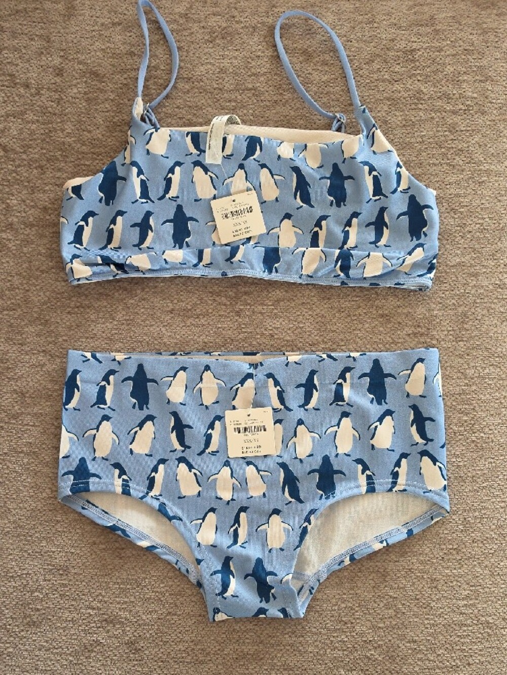 Anthropologie Blue Penguin Print Bralette & High-Waist Brief Set - Picture 5 of 8